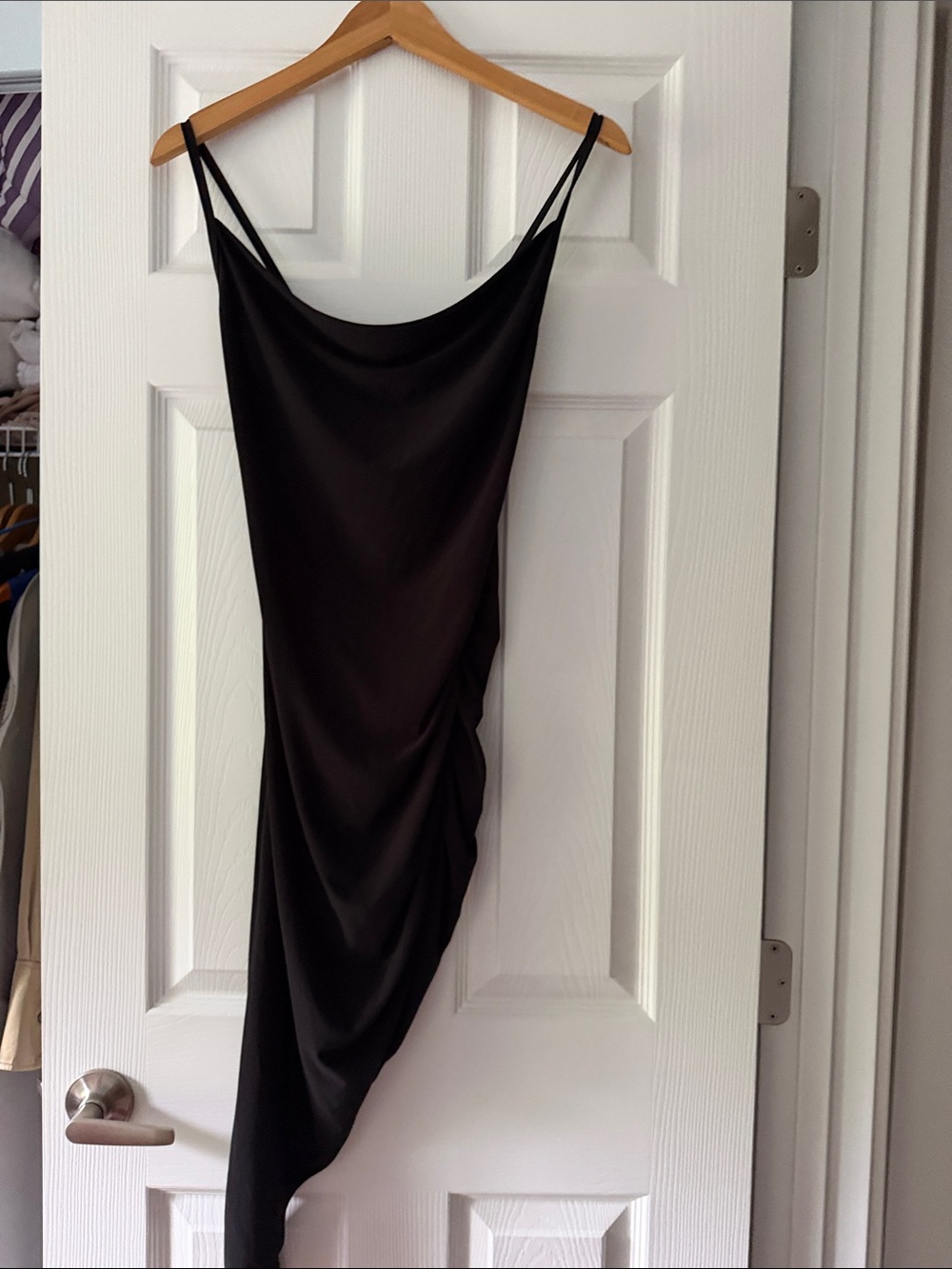 Massimo Dutti Black Asymmetric Slip Dress with Cowl Neckline